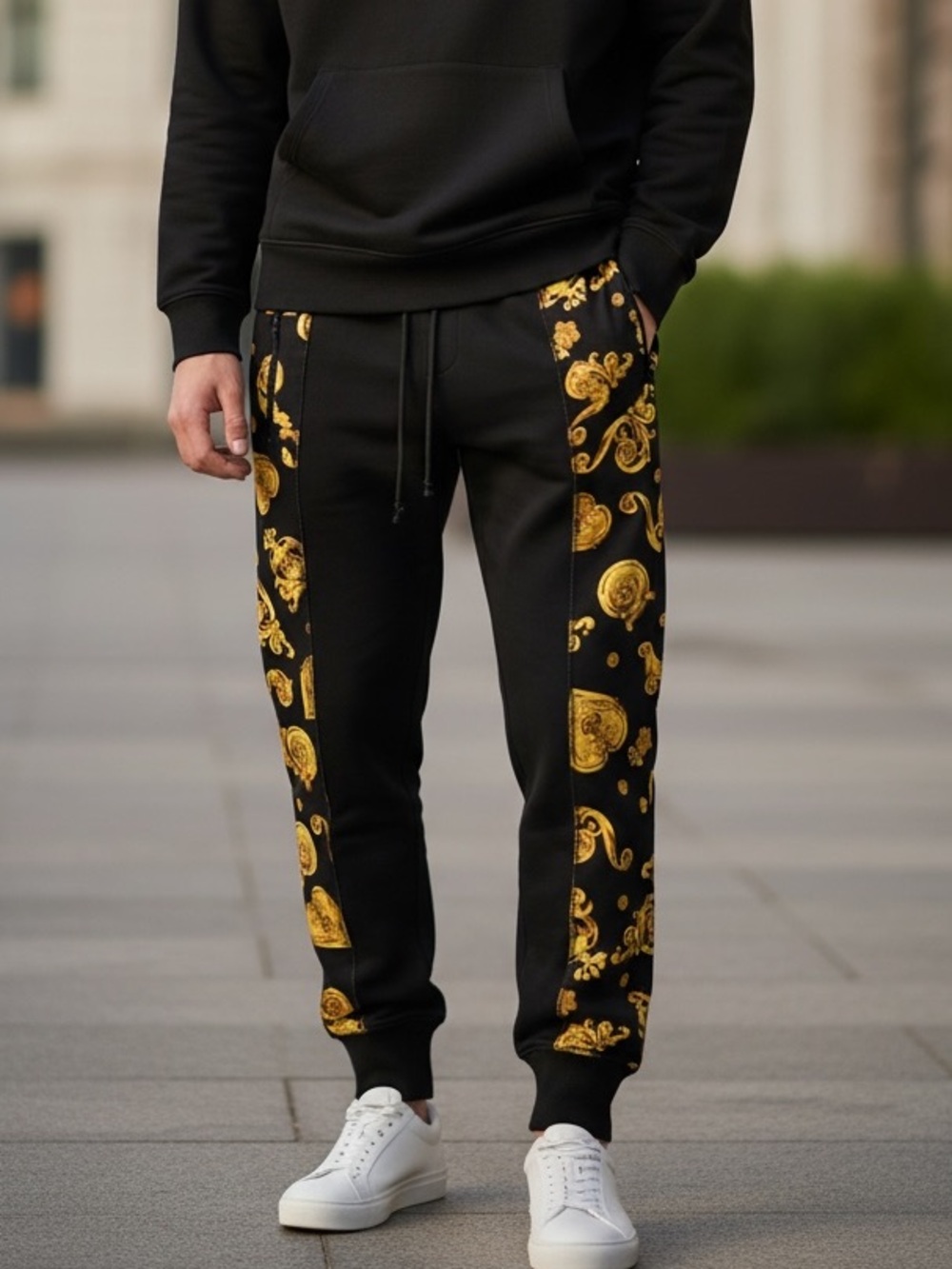 NWT $442VERSACE JEANS COUTURE pants  
Baroque Motif Print Sweatpants Black